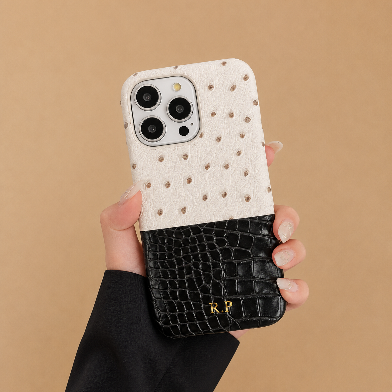 Ostrich-Leather white-black