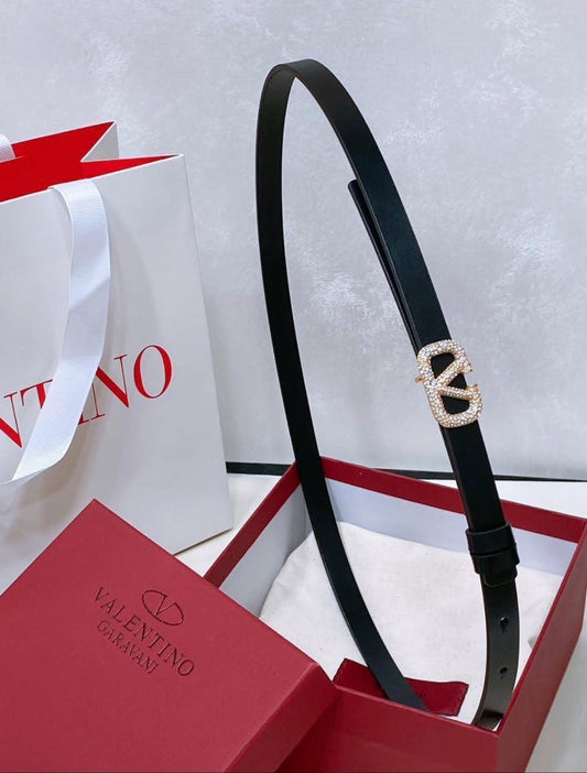 Valentino Garavani VLogo Belt Laminated Calfskin
