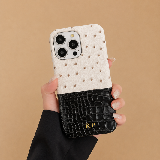 Ostrich-Leather white-black